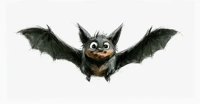 Cute Cartoon Bat Flying With Large Expressive Eyes