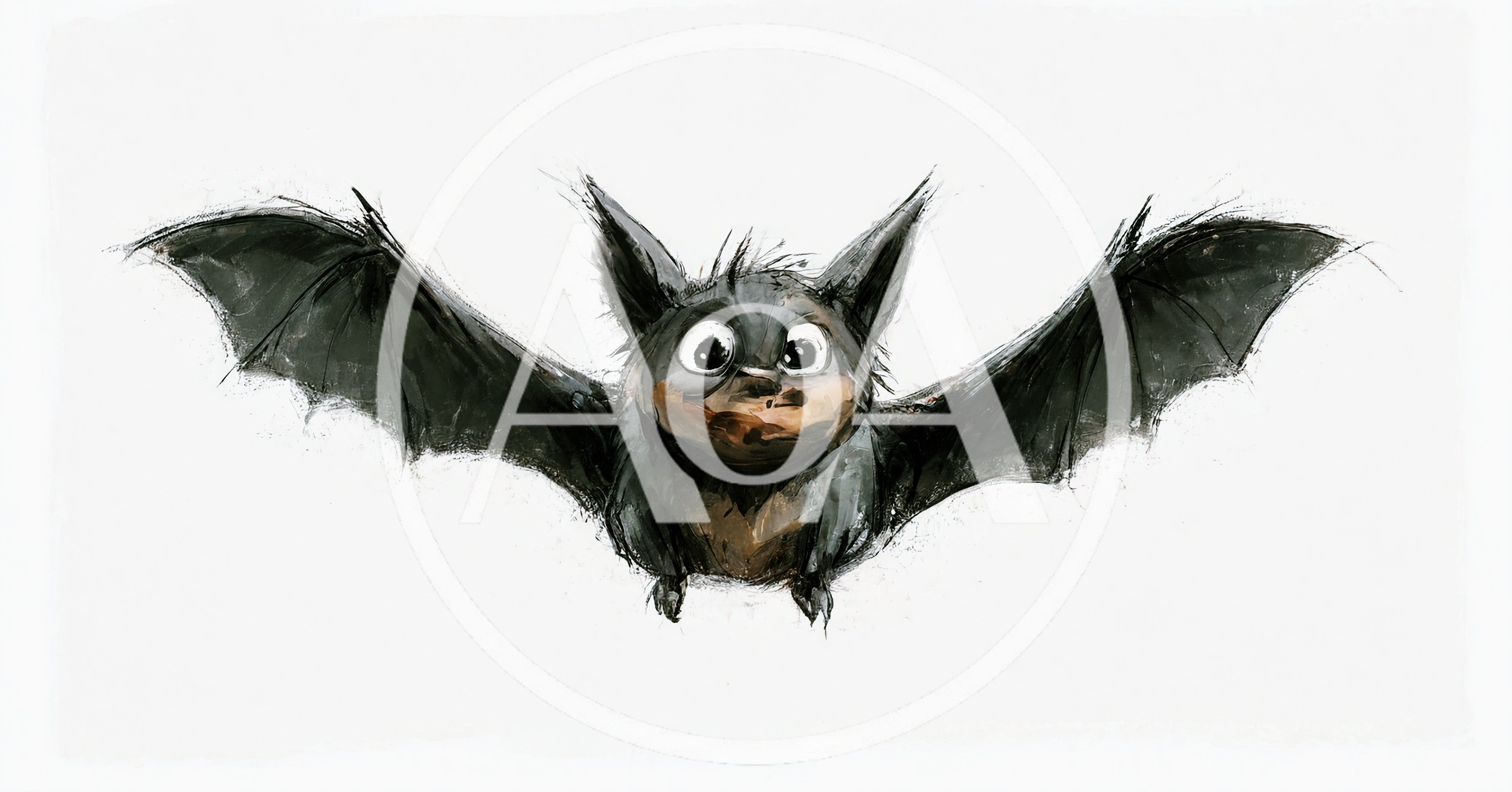Cute Cartoon Bat Flying With Large Expressive Eyes