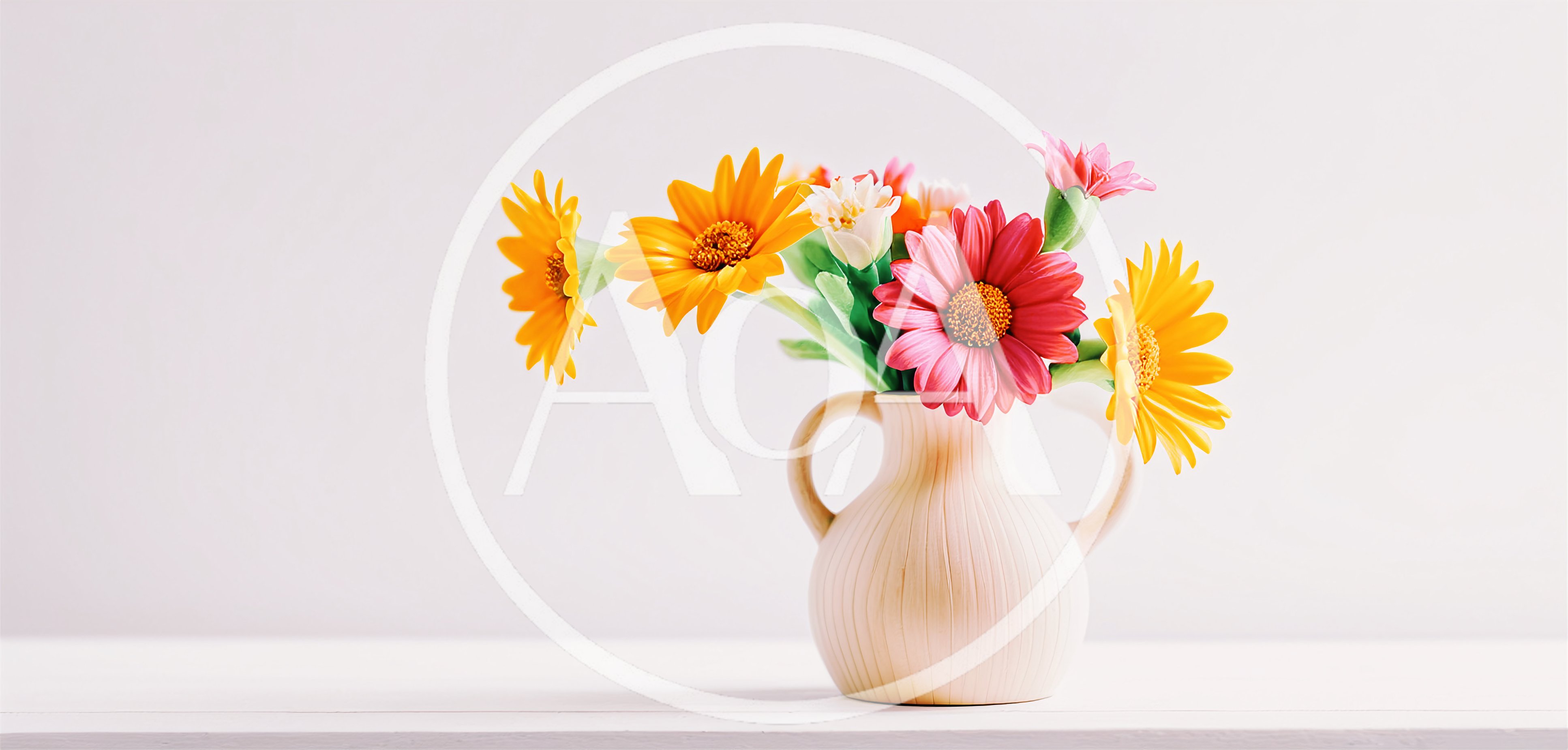 Colorful Gerbera Daisies In A Ceramic Vase
