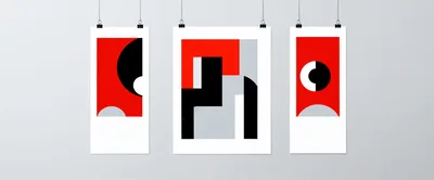 Three Abstract Geometric Art Prints Hanging On Wall
