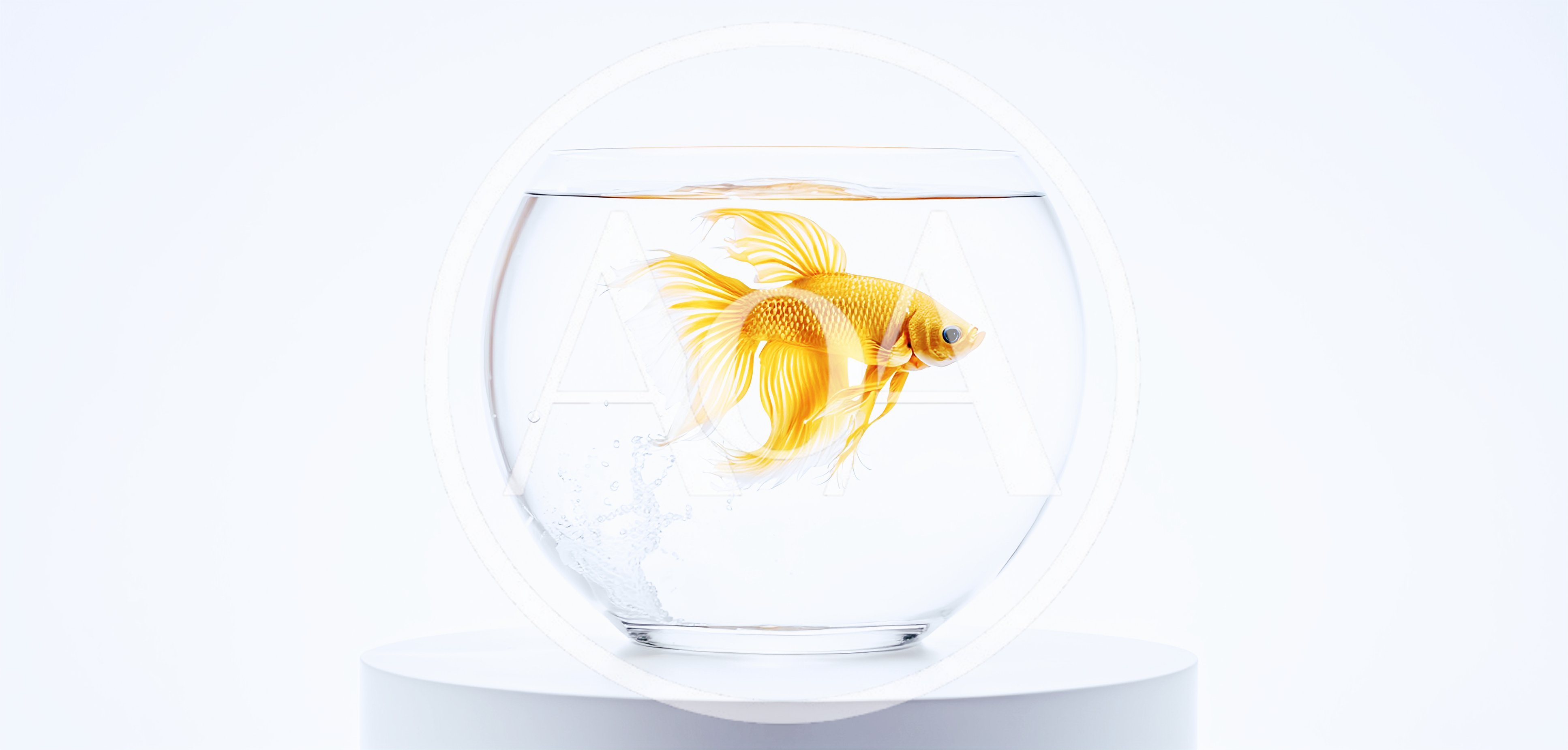 Golden Betta Fish Swimming In A Glass Bowl