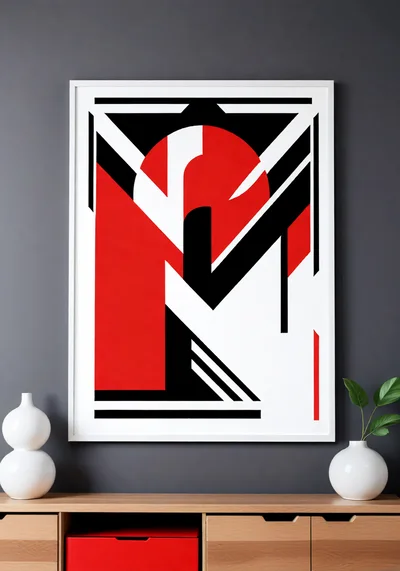Abstract Geometric Art Print In Modern Living Room