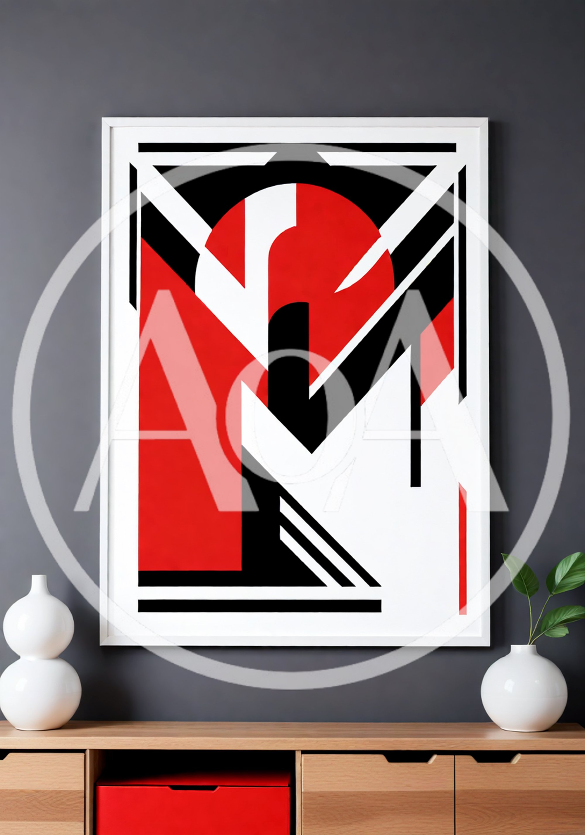 Abstract Geometric Art Print In Modern Living Room