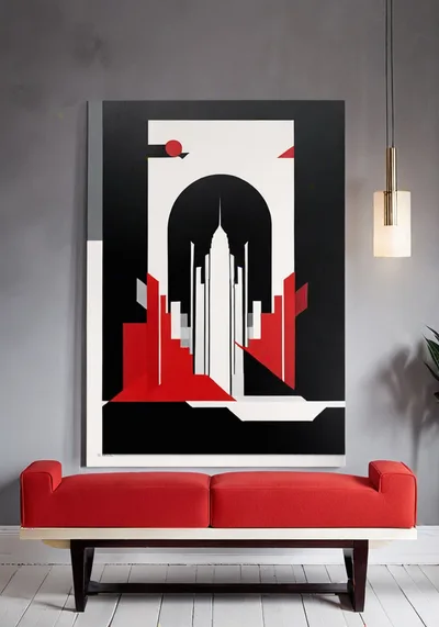 Modern Art Painting Of A Stylized Skyscraper