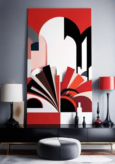 Modern Living Room With Abstract Art And Furniture