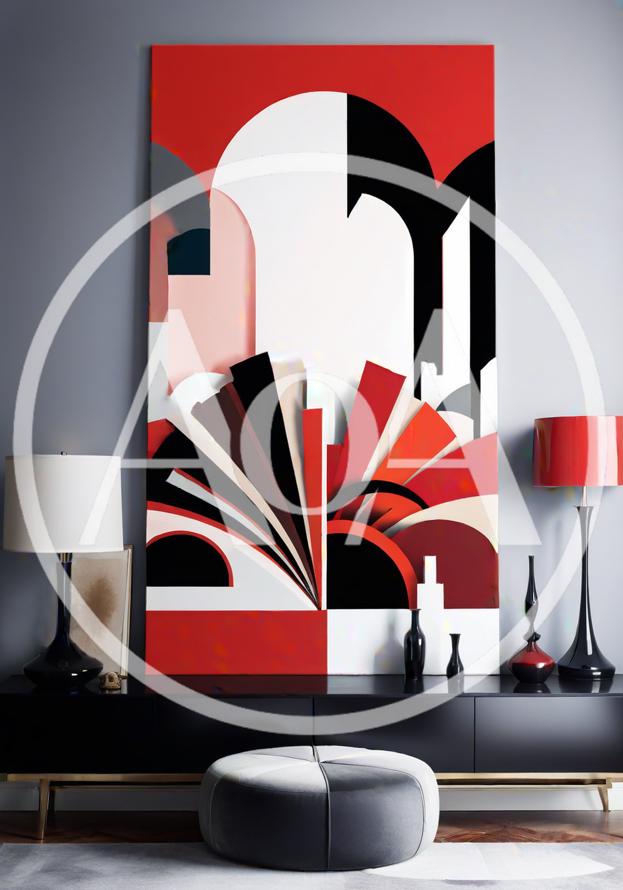 Modern Living Room With Abstract Art And Furniture