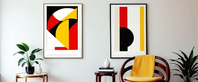 Modern Living Room With Abstract Art And Yellow Chair
