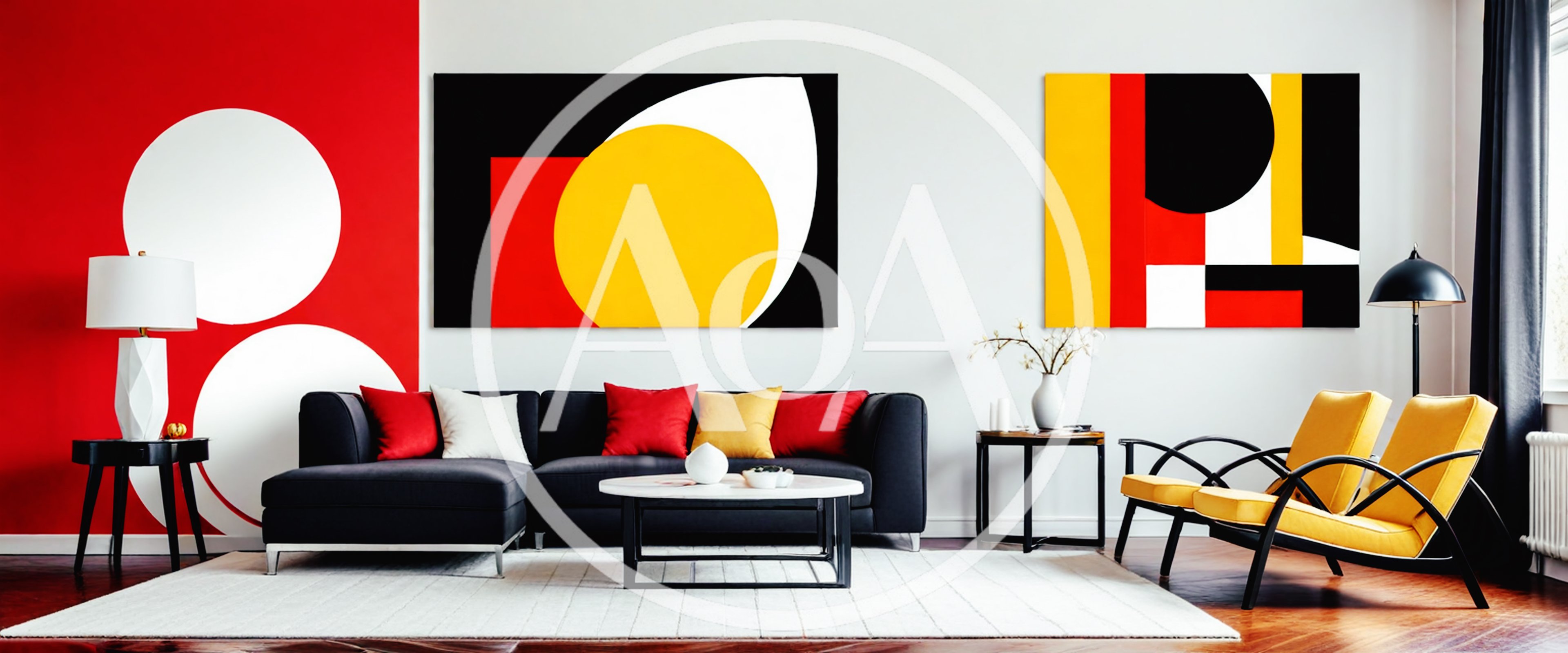 Modern Living Room With Abstract Art And Furniture
