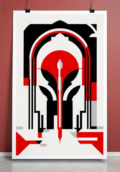 Abstract Geometric Art Print With Red And Black Shapes