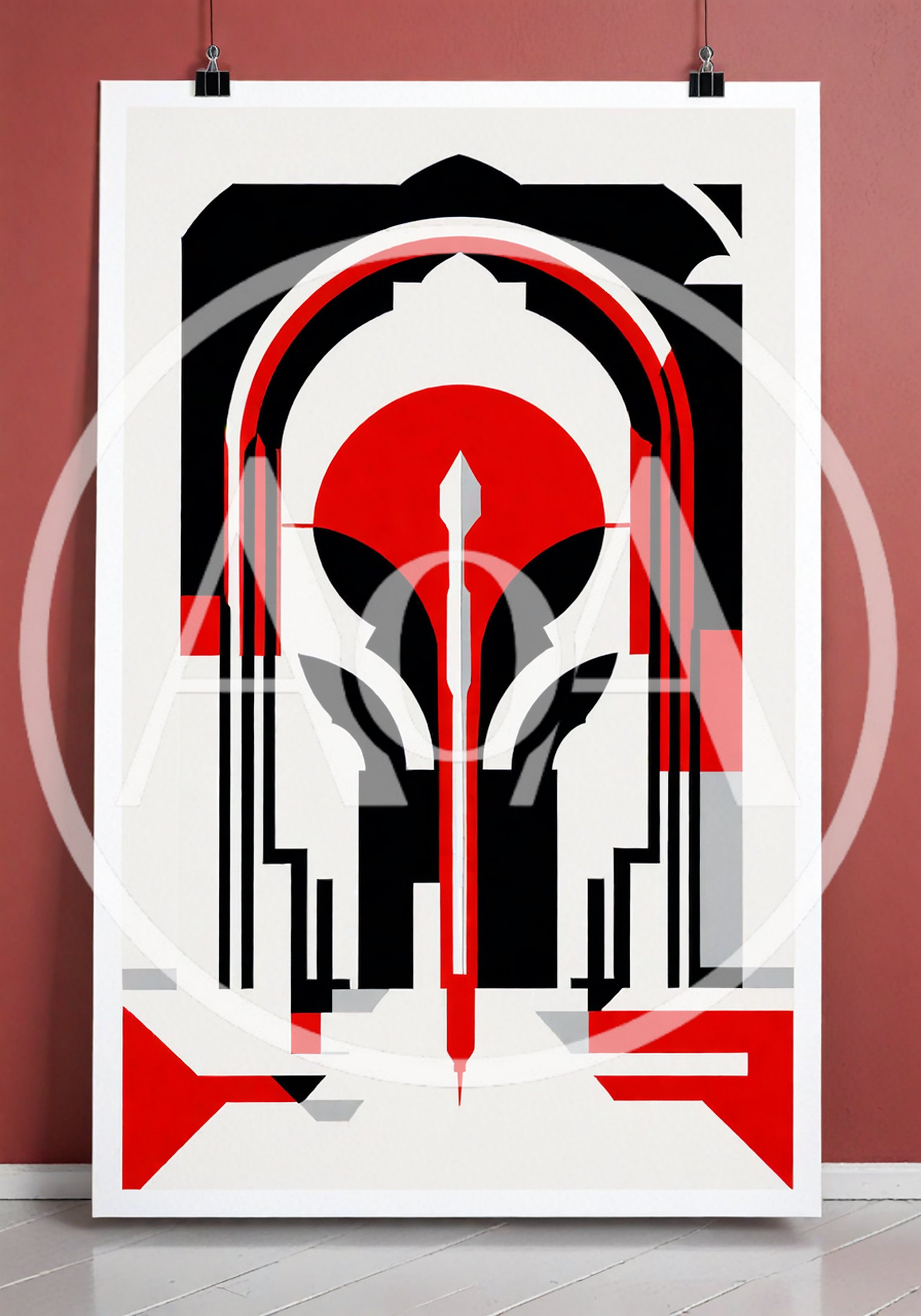 Abstract Geometric Art Print With Red And Black Shapes