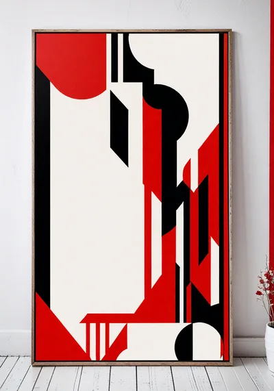 Abstract Geometric Painting In A Minimalist Interior Setting
