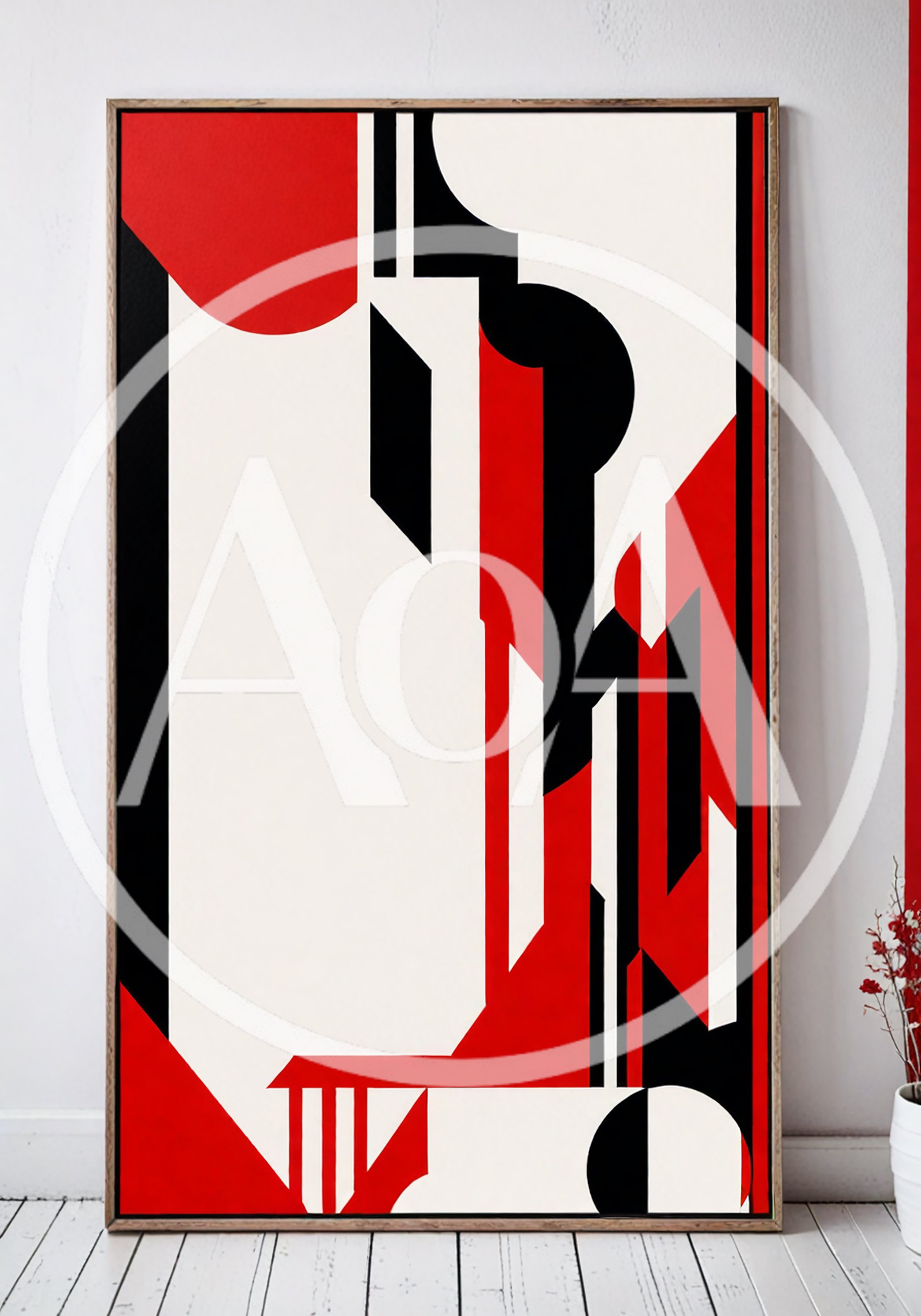 Abstract Geometric Painting In A Minimalist Interior Setting