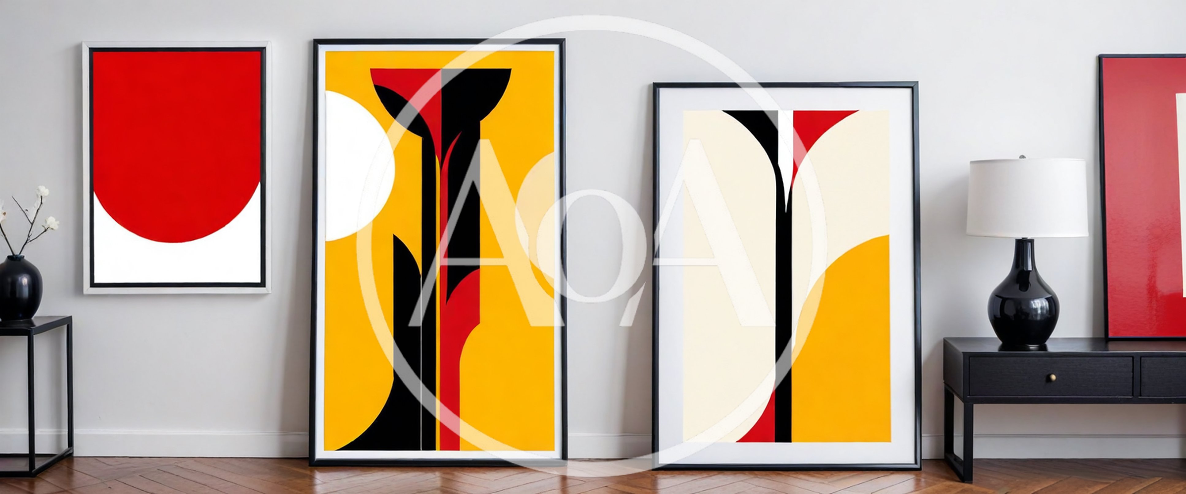 Modern Abstract Art Prints In Minimalist Living Room