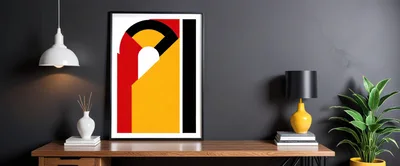 Modern Minimalist Desk Setup With Abstract Art