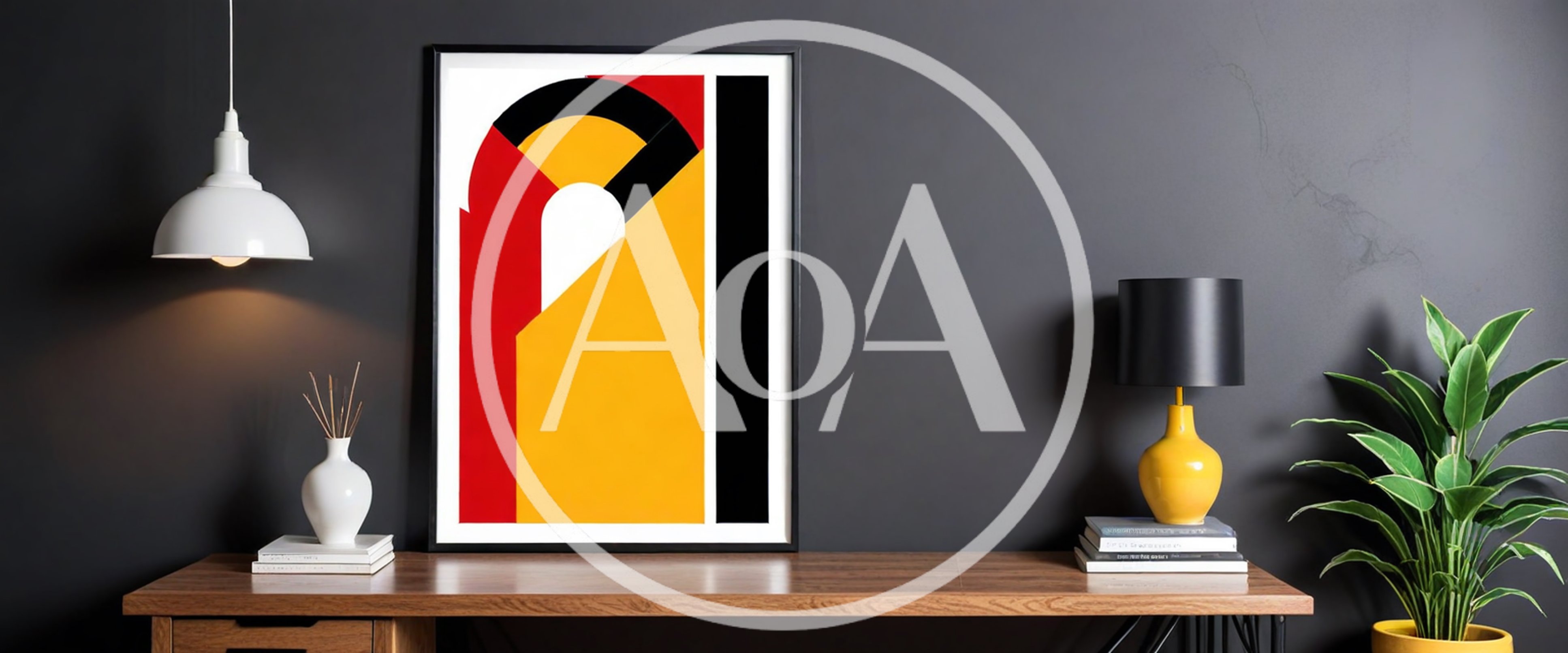 Modern Minimalist Desk Setup With Abstract Art