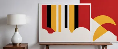 Modern Abstract Art Prints On Wooden Console Table