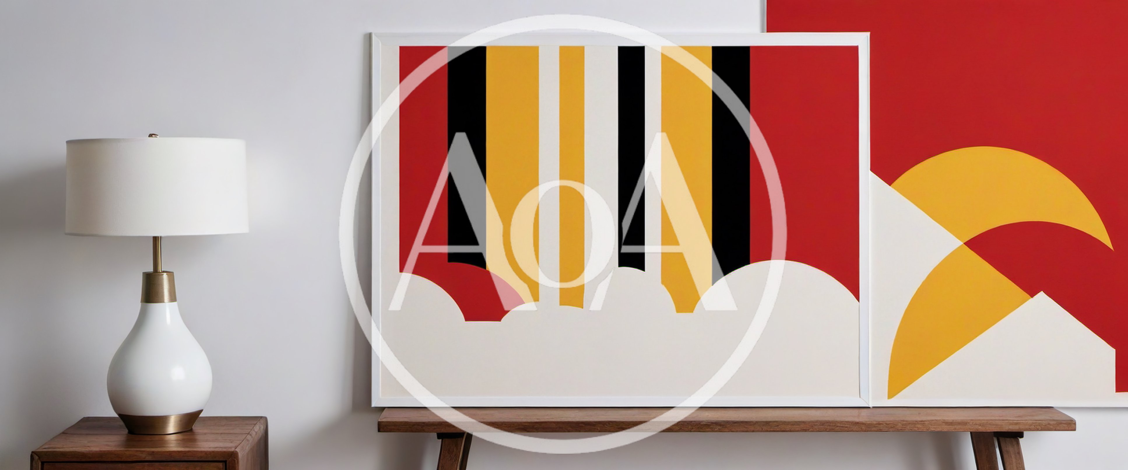 Modern Abstract Art Prints On Wooden Console Table