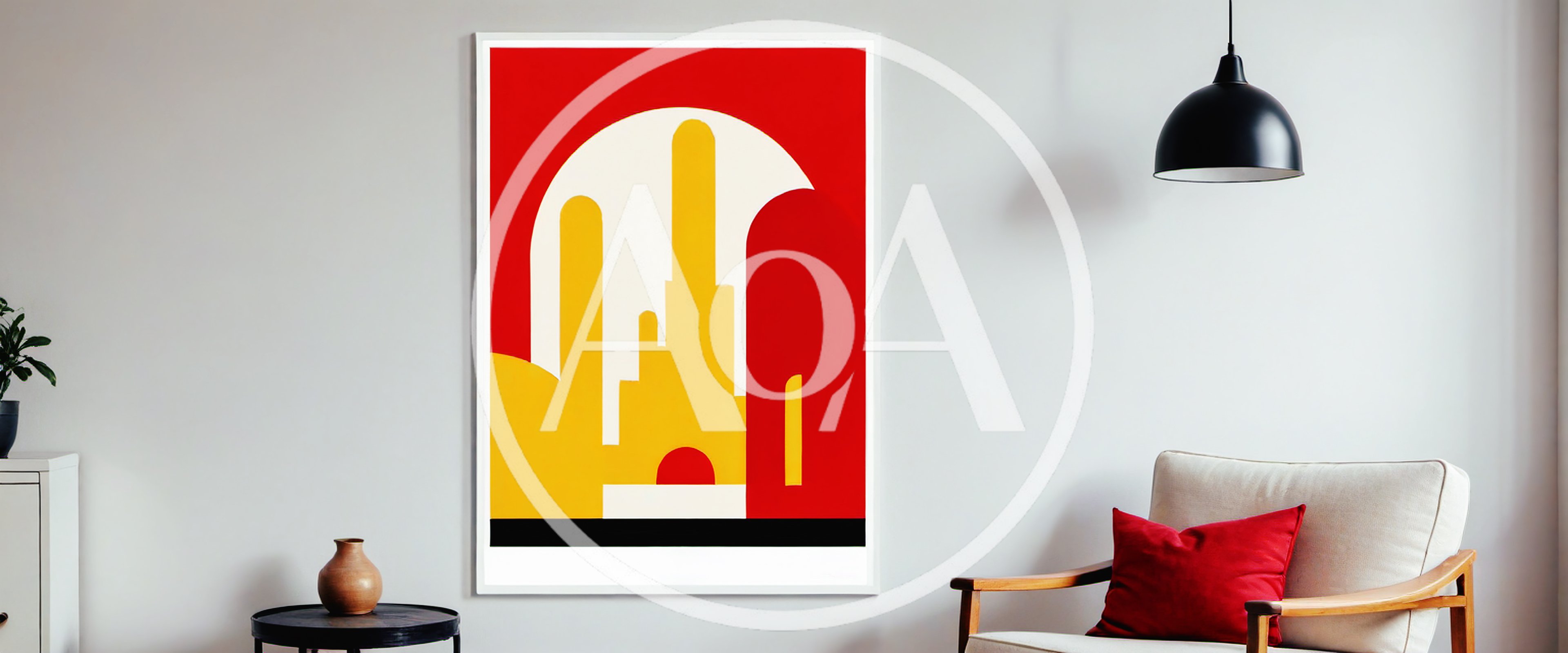 Modern Minimalist Art Print Hanging In Living Room