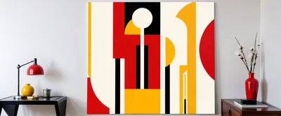 Abstract Geometric Painting Displayed In Modern Living Room