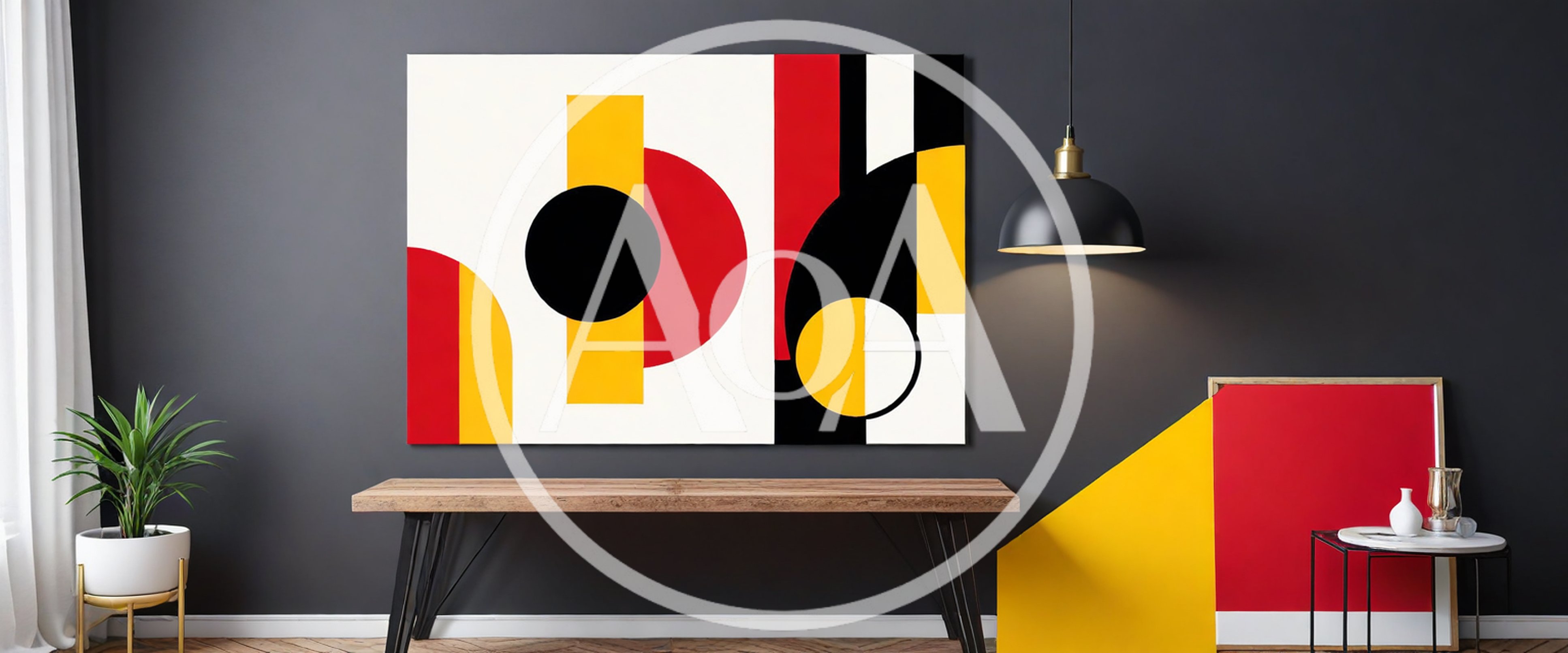 Modern Abstract Art Display In Minimalist Living Room