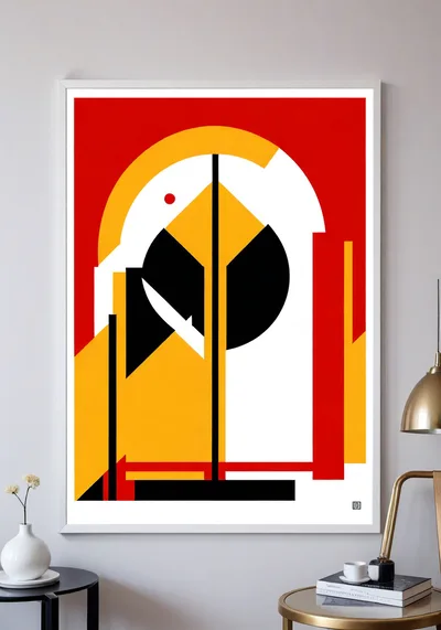 Abstract Geometric Art Print In Modern Living Room