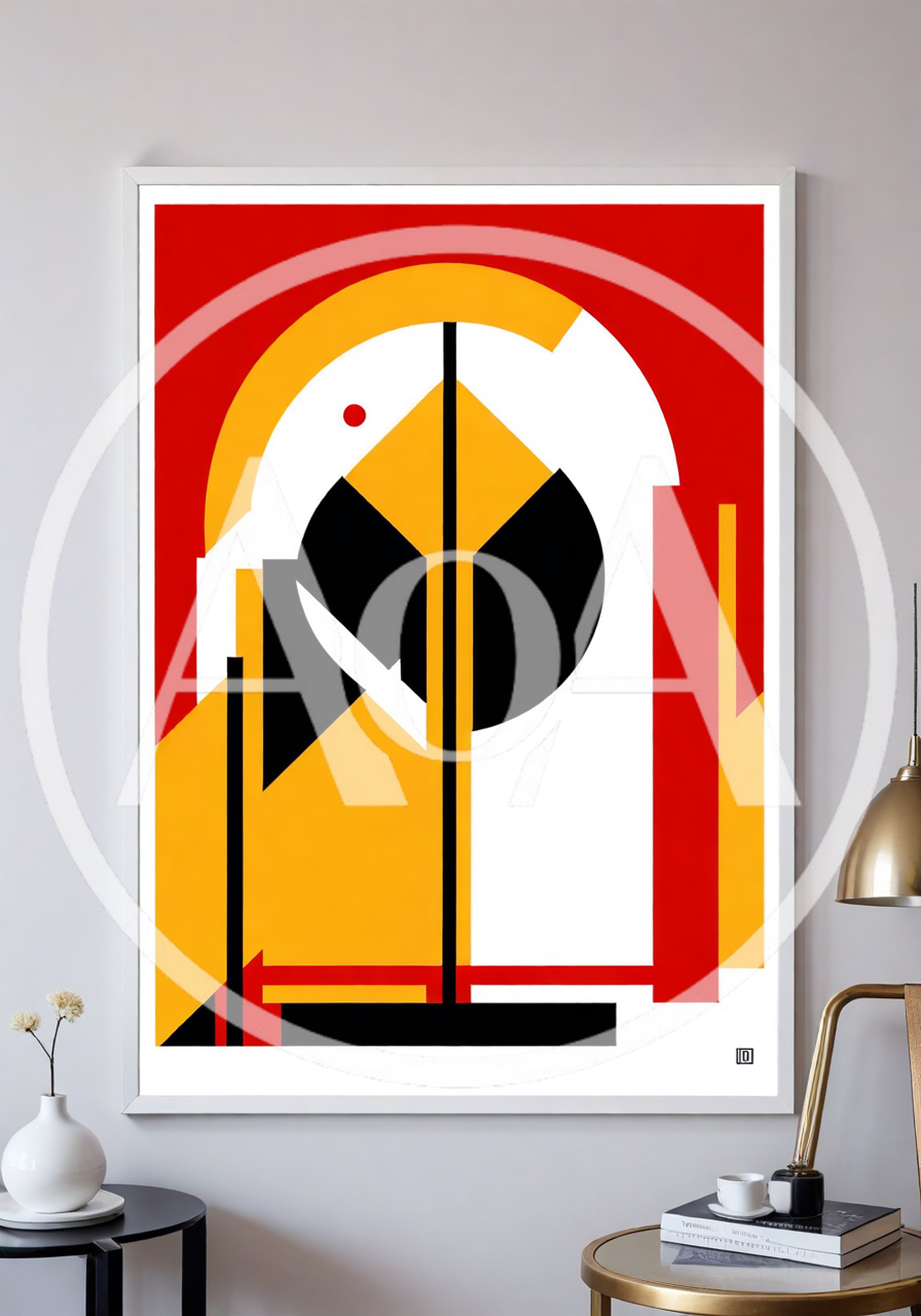 Abstract Geometric Art Print In Modern Living Room