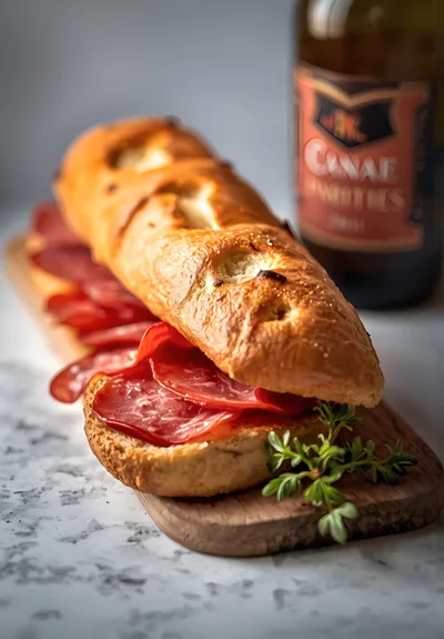 Salami Sandwich on a Wooden Serving Board