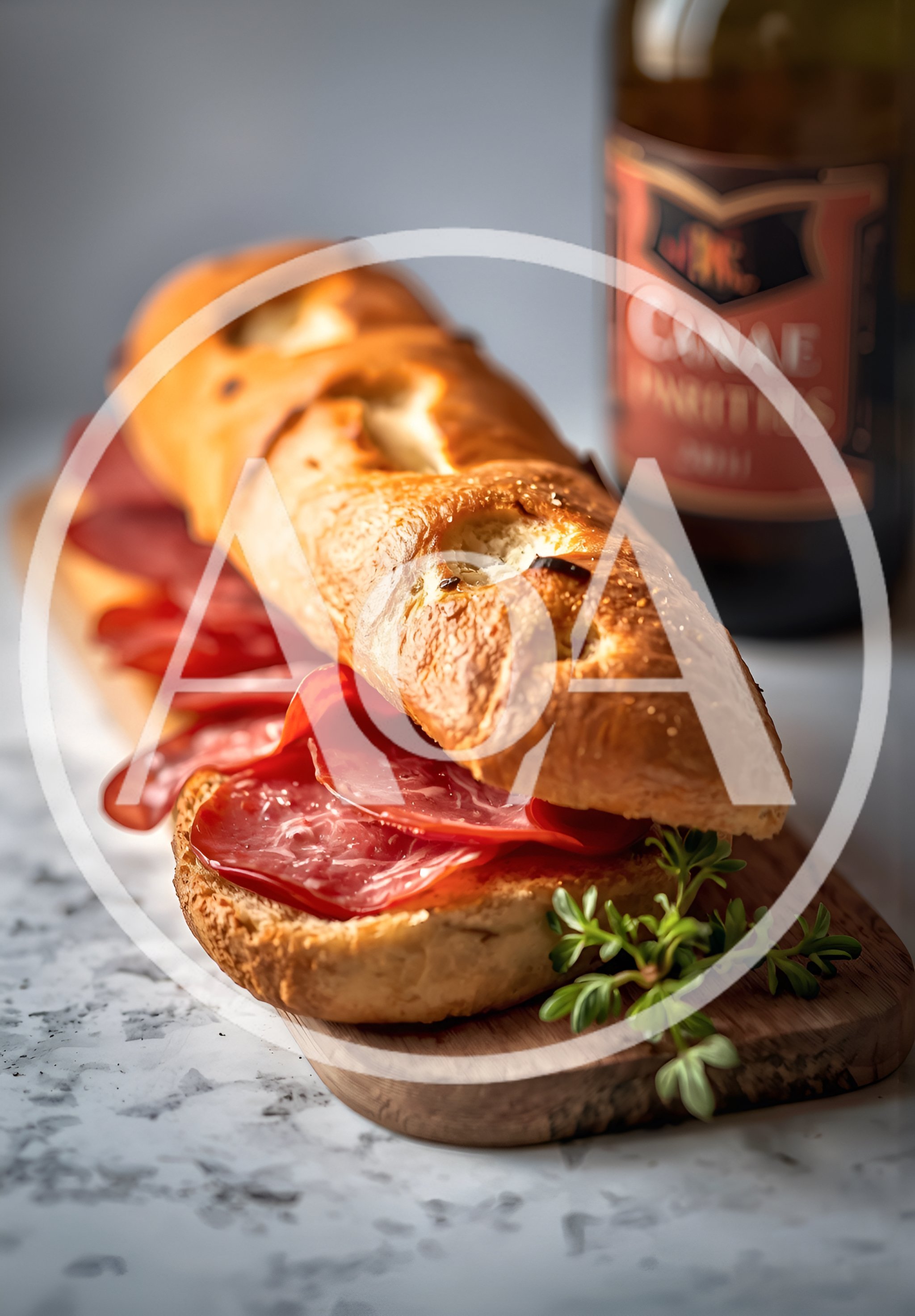 Salami Sandwich on a Wooden Serving Board
