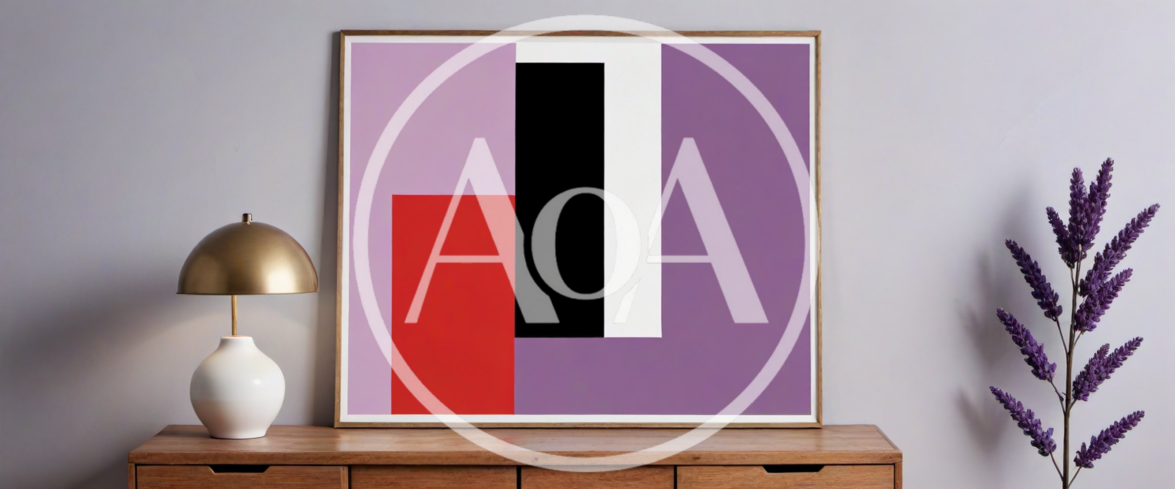 Modern Abstract Art Print On Wooden Console Table
