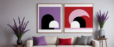 Modern Living Room With Abstract Art And Lavender