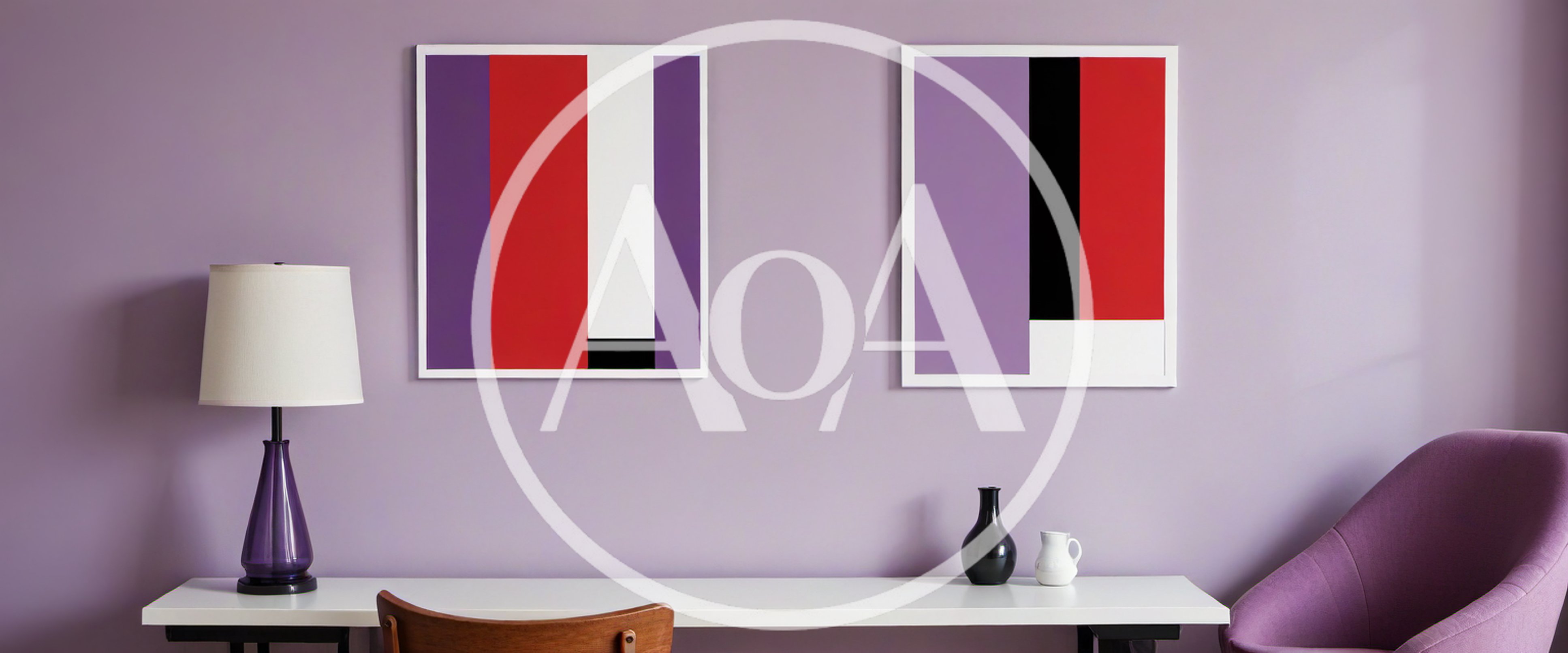 Modern Minimalist Home Office With Abstract Art