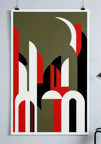 Abstract Geometric Art Print With Red White And Black