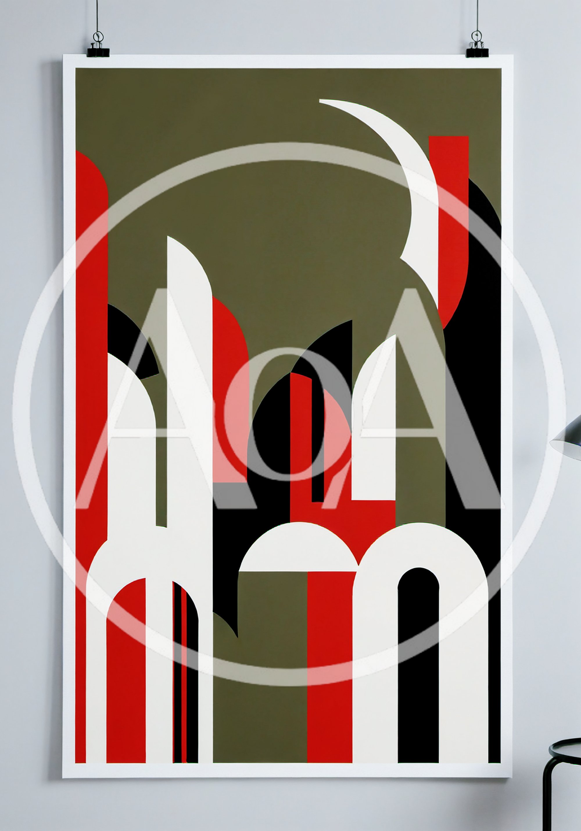Abstract Geometric Art Print With Red White And Black