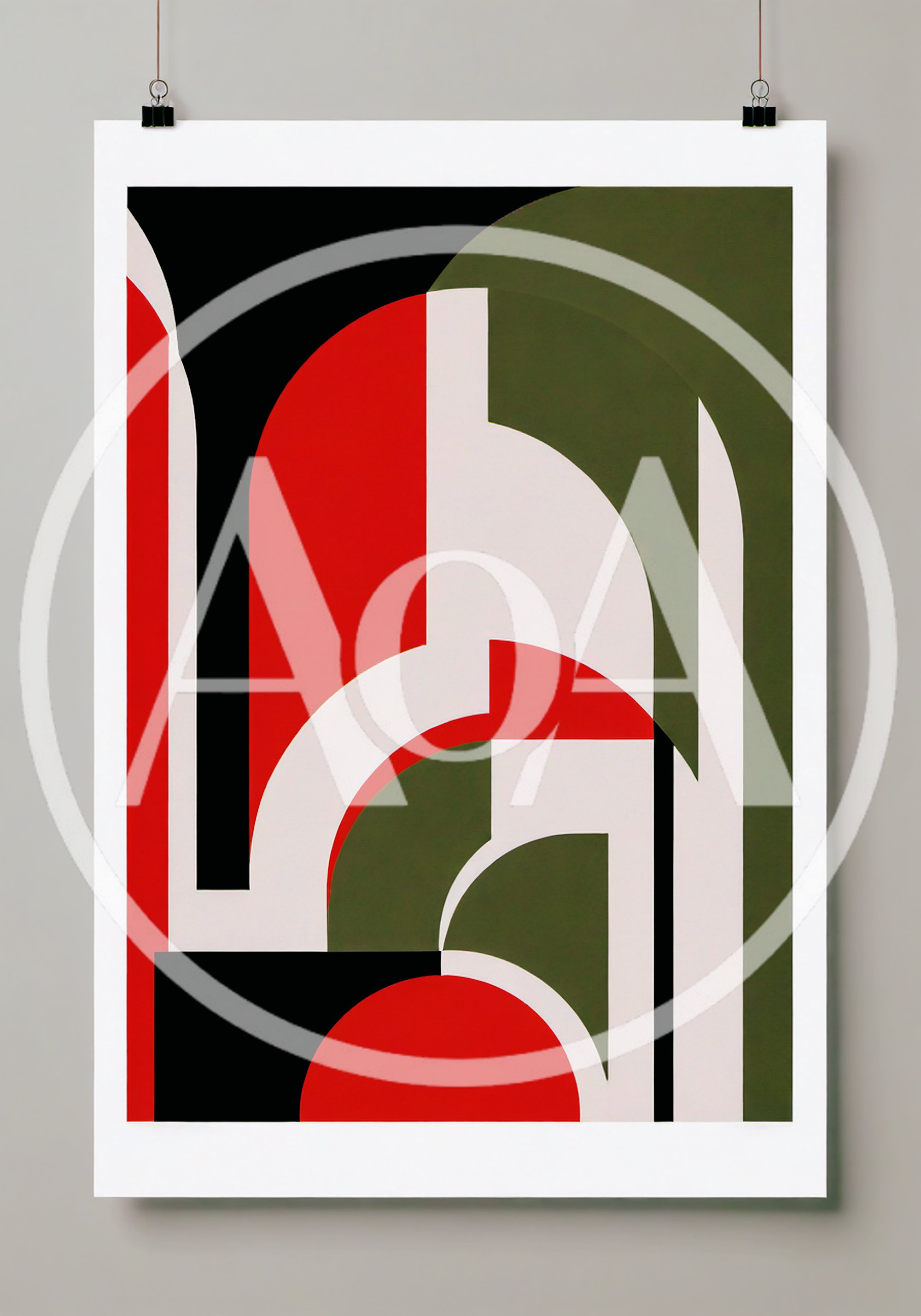 Abstract Geometric Poster With Red Green And Black Shapes