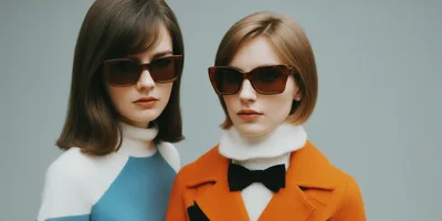 Two Stylish Women Wearing Retro Sunglasses And Turtlenecks