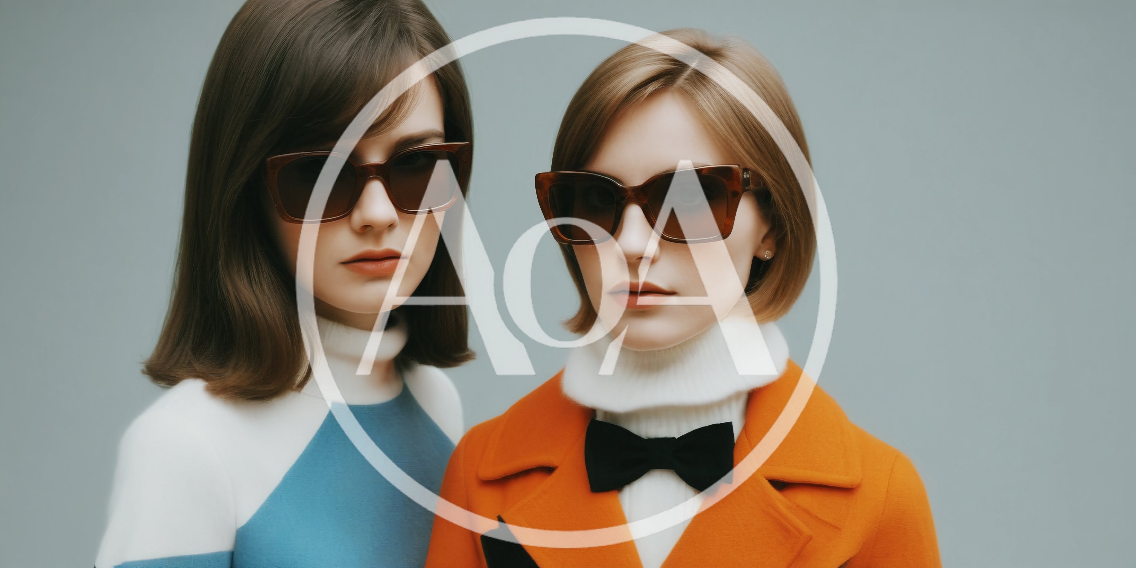 Two Stylish Women Wearing Retro Sunglasses And Turtlenecks