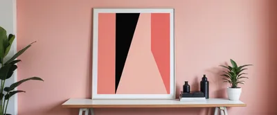Modern Abstract Art Print On A Minimalist Desk