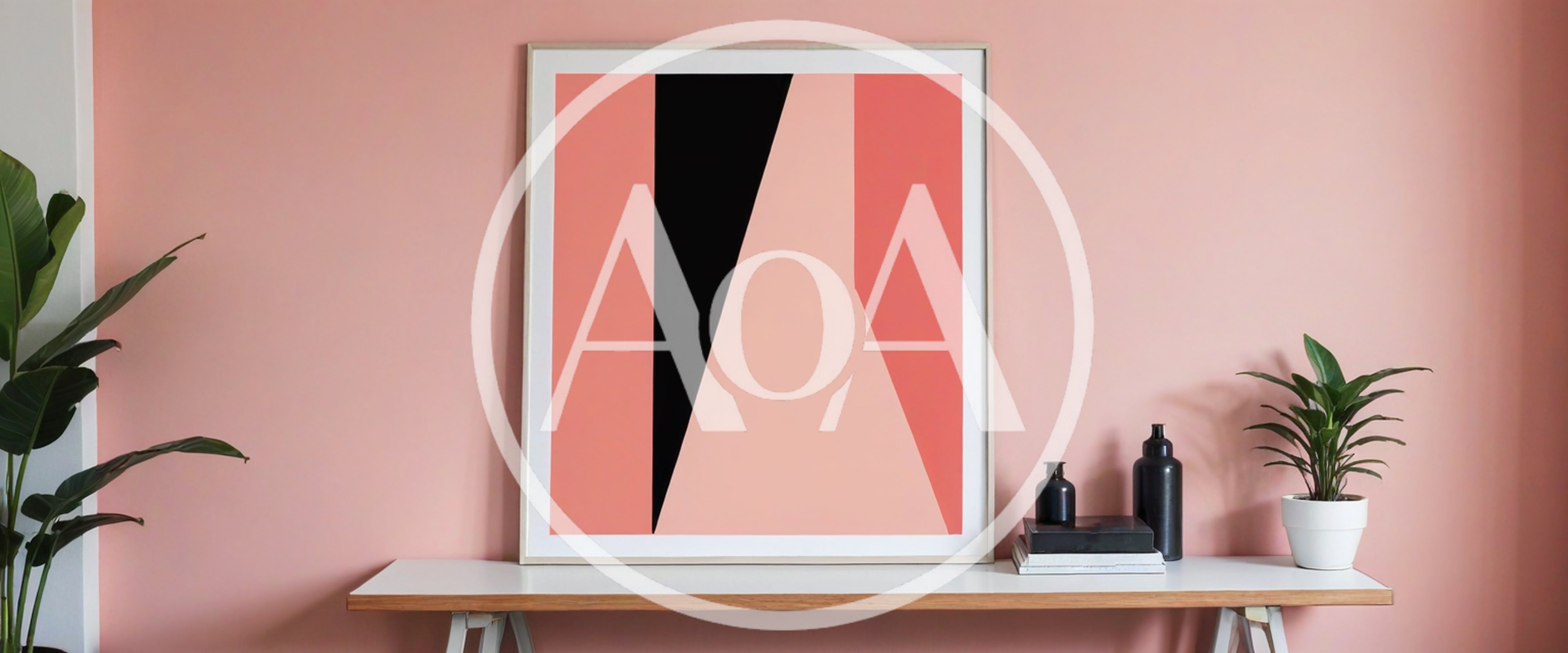 Modern Abstract Art Print On A Minimalist Desk