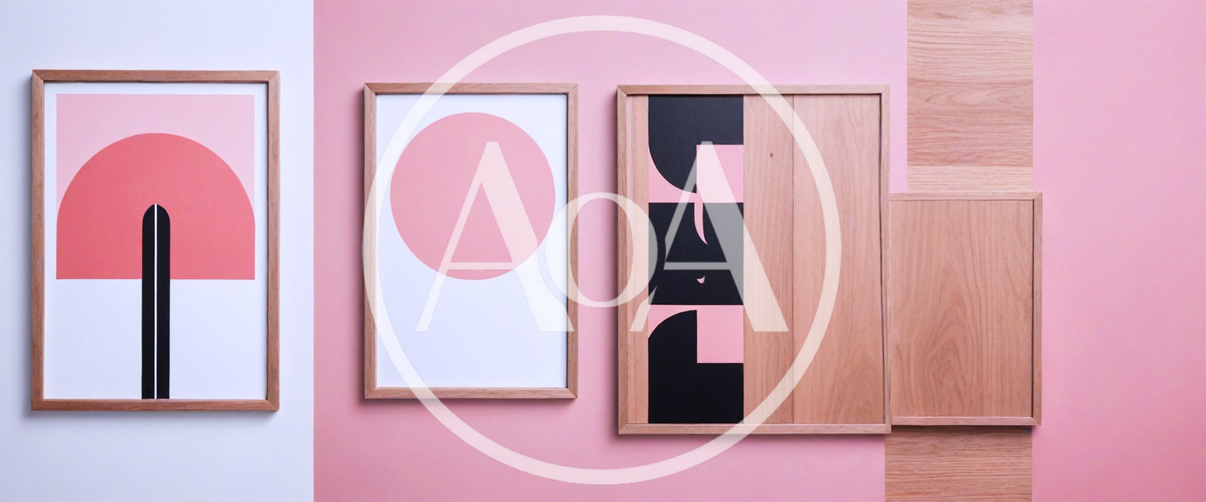Modern Minimalist Art Frames On Pink Wall