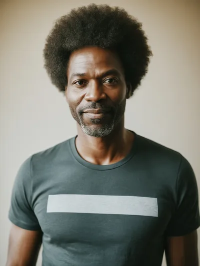 Portrait Of A Middle Aged Black Man With Afro