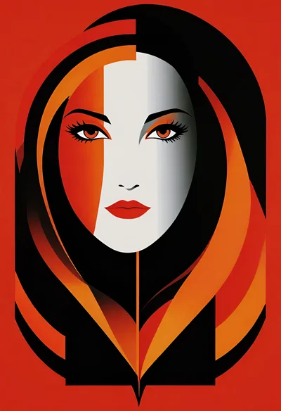 Stylized Graphic Portrait Of A Woman In Red