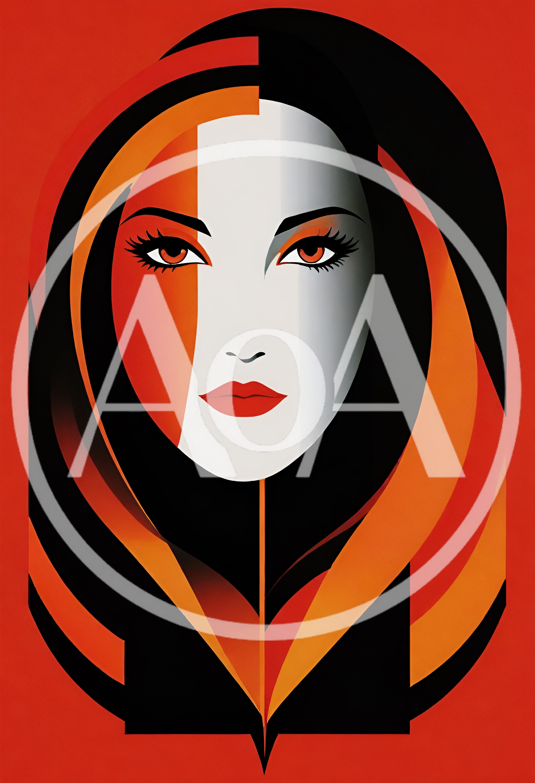 Stylized Graphic Portrait Of A Woman In Red
