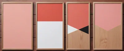 Four Modern Minimalist Art Frames On Wooden Wall