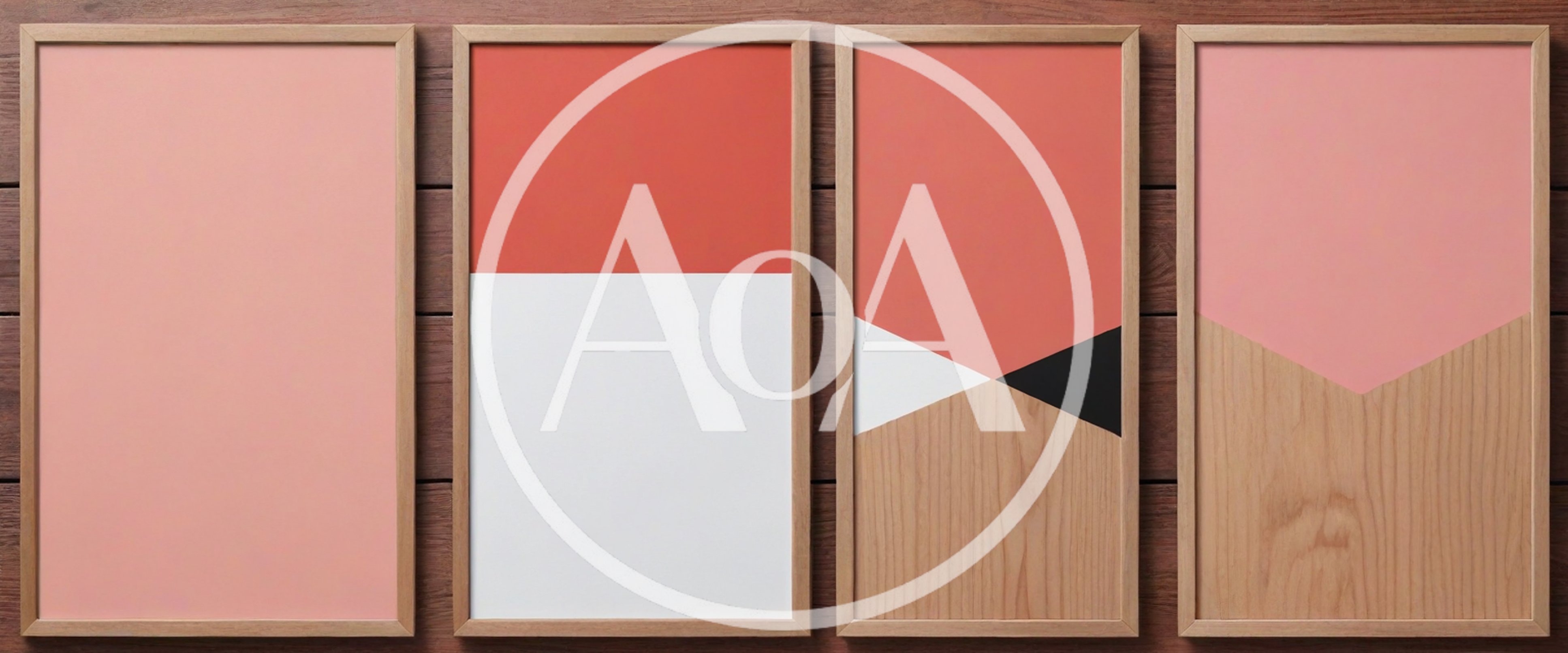 Four Modern Minimalist Art Frames On Wooden Wall