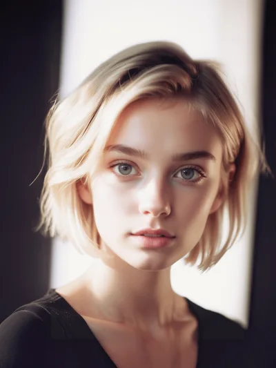 Portrait Of A Young Blonde Woman With Short Hair