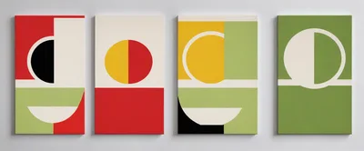 Four Abstract Geometric Art Panels On Wall