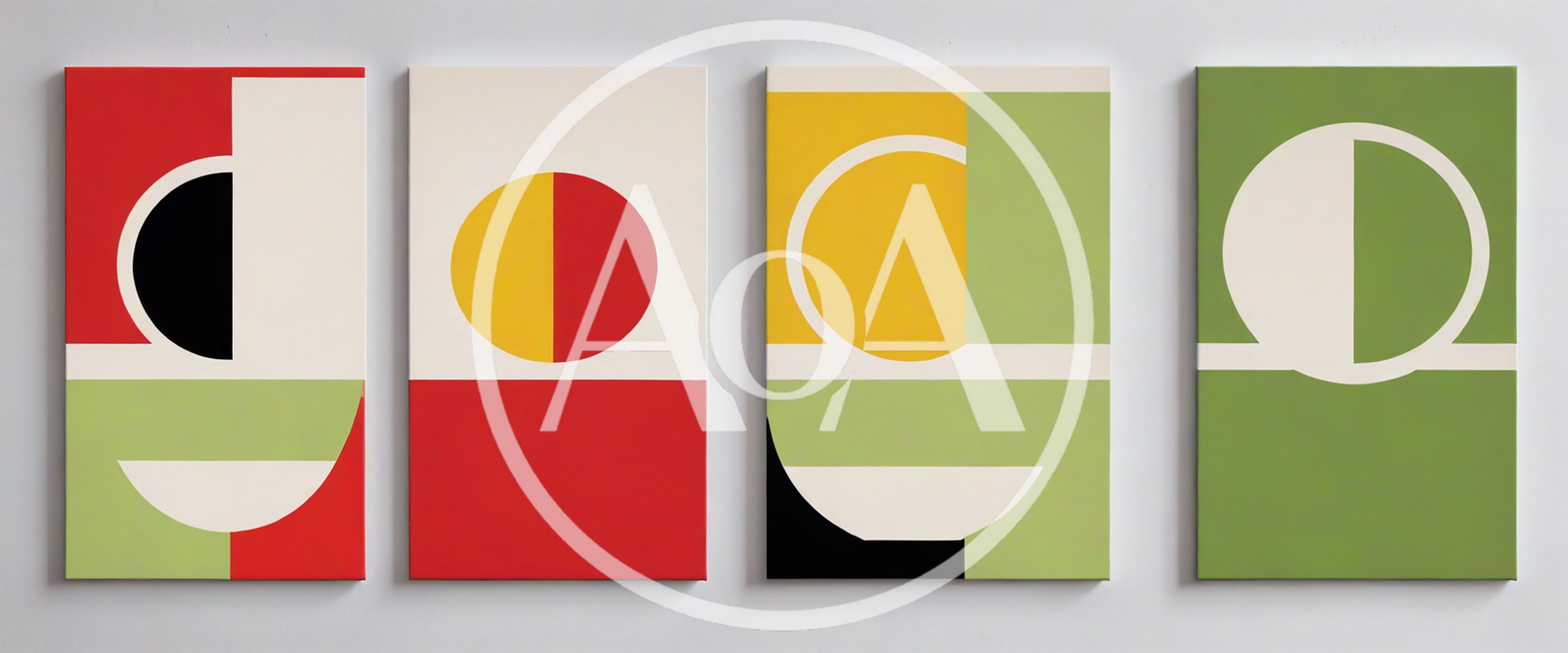 Four Abstract Geometric Art Panels On Wall