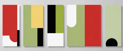 Five Abstract Geometric Art Panels With Minimalist Shapes