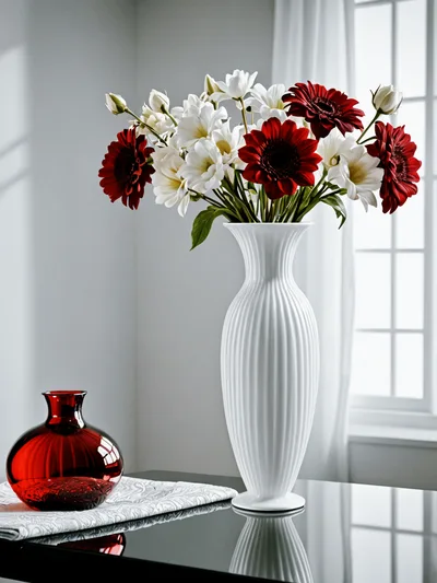 Elegant Floral Arrangement In A White Ribbed Vase