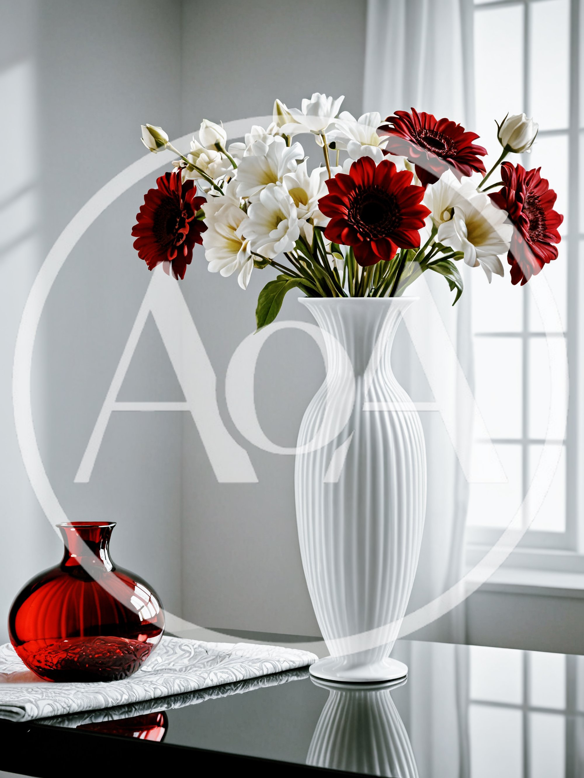 Elegant Floral Arrangement In A White Ribbed Vase
